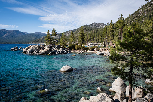 Views of Lake Tahoe from Sand Harbor in Nevada.