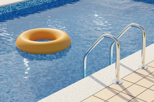 istock Yellow float floating in a pool. Summer concept. 3d illustration. 1321804308