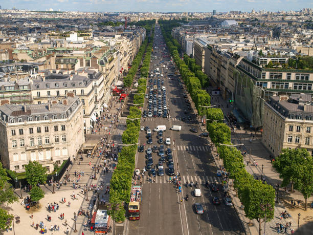 istock From above the Arc de Triomphe in Paris with one street in perspective 1321807758