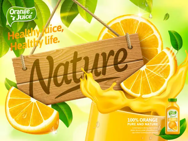 Vector illustration of orange juice and tasty ice cream realistic design