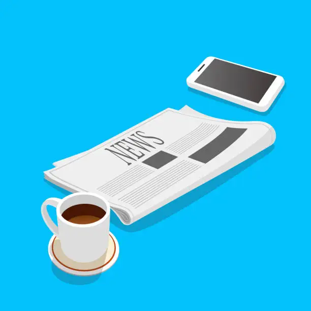 Vector illustration of Smartphone, newspaper and coffee cup