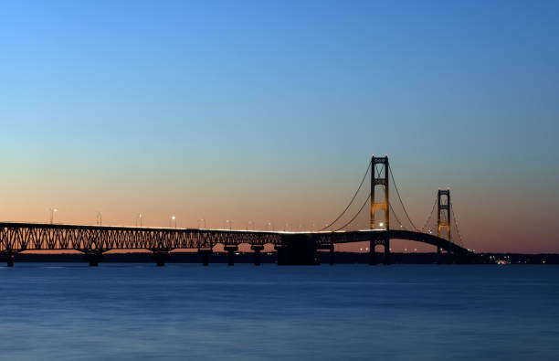 istock Mackinac Bridge at sunset, Michigan, USA 1321820408