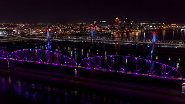 Aerial view of downtown Louisville, Kentucky at night