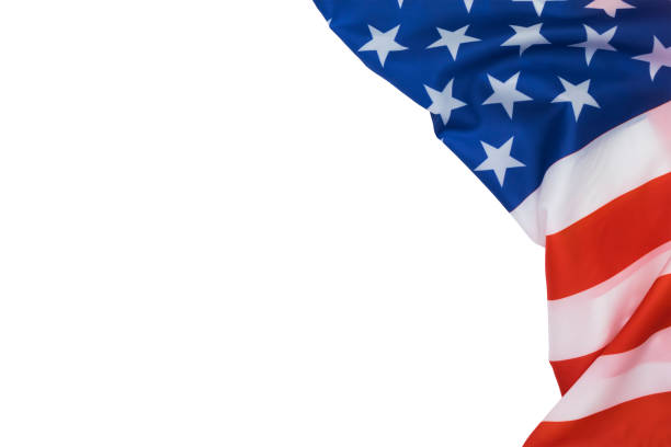 istock USA flag on white background with copy space for text 1321833781