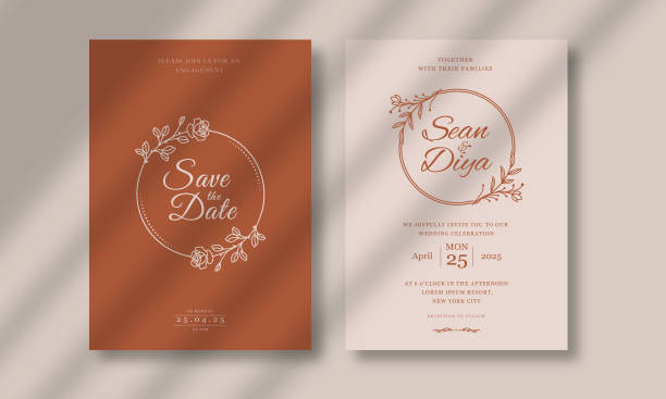 ilustraciones, imágenes clip art, dibujos animados e iconos de stock de plantilla de tarjeta de invitación de boda de lujo y mínima - invitación de boda