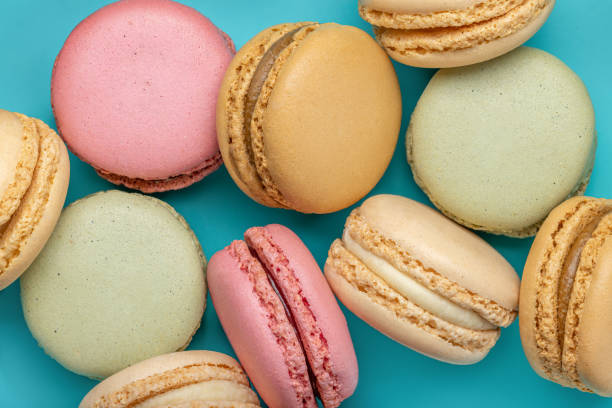 istock French biscuit biscuits of different colors. Macaroons, close-up, studio shot. 1321843110