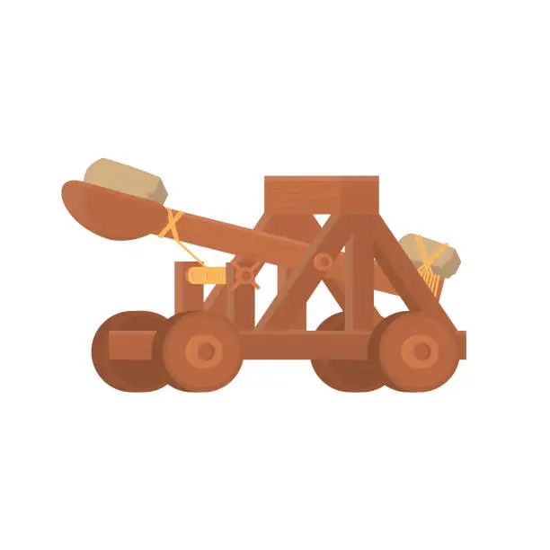 Vector illustration of Catapult. Medieval catapult weapon