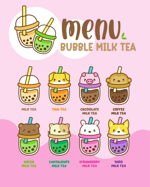 menü bubble milchtee, liebe boba tee, milchtee, taiwan tee, vektor-illustration - nui stock-grafiken, -clipart, -cartoons und -symbole