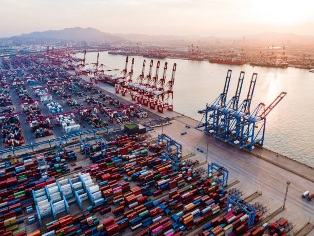 Cargo Containers at Qingdao Port in China, Asia Cargo Containers at Yangshan Port in China, Asia qingdao stock pictures, royalty-free photos & images