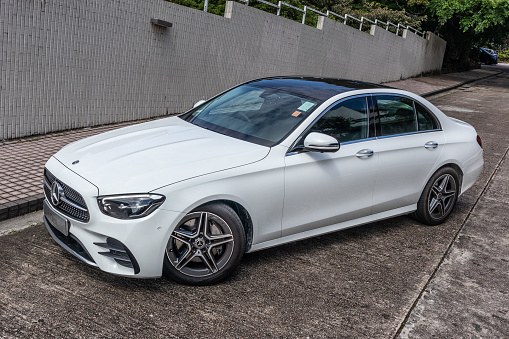 Hong Kong, China April 20, 2021 : Mercedes-Benz E200 Test Drive Day April 20 2021 in Hong Kong.