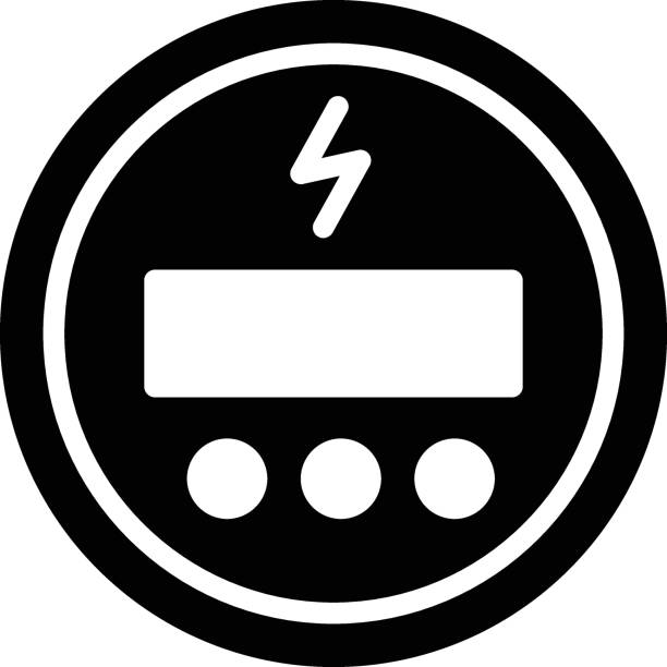 illustrations, cliparts, dessins animés et icônes de vue de face dispositif de mesure de la consommation d’énergie conception d’icône de glyphe vectoriel, concept de compteur électrique analogique en kilowattheure, compteur d’alimentation numérique sur fond blanc, panneau de génie électrique - kilowatt