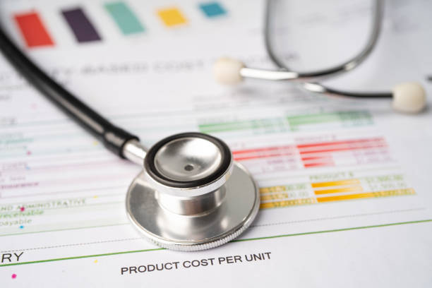 istock Stethoscope on chart or graph paper, Financial, account, statistics and business data  medical health concept. 1321863697