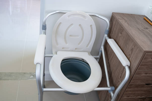 istock Commode chair or mobile toilet can moving in bedroom or everywhere for elderly old disabled people or patient in hospital, healthy strong medical concept 1321863884