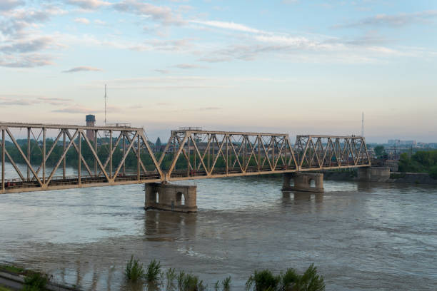 istock Railway bridge over the Abakan river, at dawn 1321870283