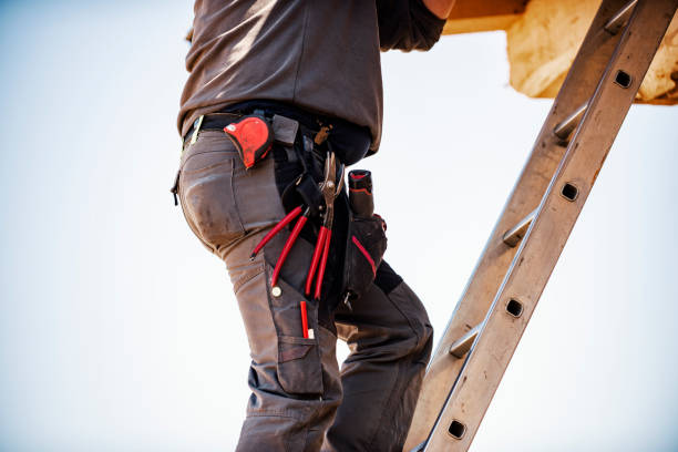 istock Worker on roof installing metal tile 1321873434