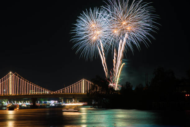 istock SURATTHANI, THAILAND - OCTOBER 17 : Beautiful firework display for celebration on the Tapee river on parades in Chak Phra Festival on October 17, 2015 in Suratthani, Thailand. 1321876477