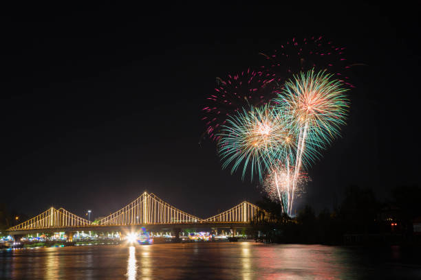 istock SURATTHANI, THAILAND - OCTOBER 17 : Beautiful firework display for celebration on the Tapee river on parades in Chak Phra Festival on October 17, 2015 in Suratthani, Thailand. 1321876517