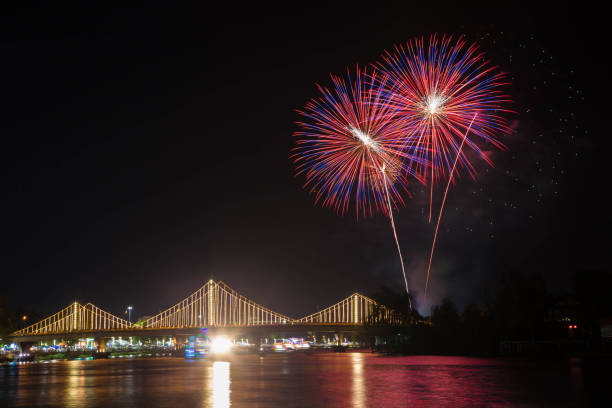 istock SURATTHANI, THAILAND - OCTOBER 17 : Beautiful firework display for celebration on the Tapee river on parades in Chak Phra Festival on October 17, 2015 in Suratthani, Thailand. 1321876566