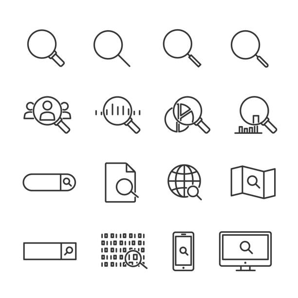 Vector illustration set of search line icons. Vector illustration set of search line icons. focus stock illustrations