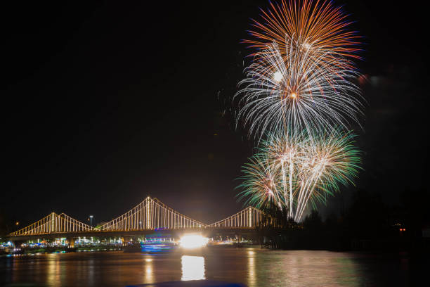 istock SURATTHANI, THAILAND - OCTOBER 17 : Beautiful firework display for celebration on the Tapee river on parades in Chak Phra Festival on October 17, 2015 in Suratthani, Thailand. 1321876576