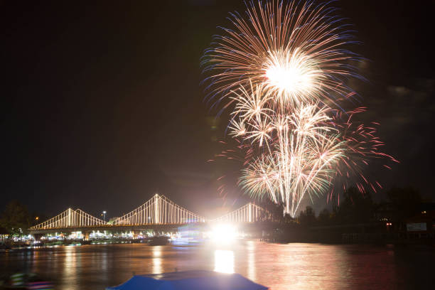 istock SURATTHANI, THAILAND - OCTOBER 17 : Beautiful firework display for celebration on the Tapee river on parades in Chak Phra Festival on October 17, 2015 in Suratthani, Thailand. 1321877188