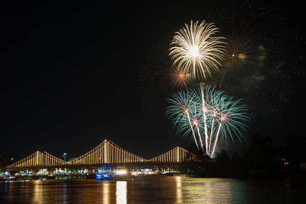 istock SURATTHANI, THAILAND - OCTOBER 17 : Beautiful firework display for celebration on the Tapee river on parades in Chak Phra Festival on October 17, 2015 in Suratthani, Thailand. 1321877214
