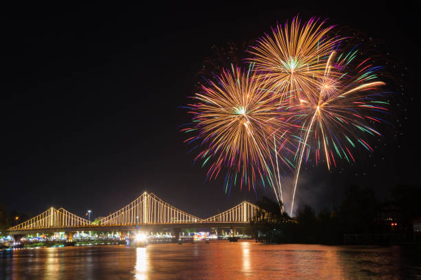 istock SURATTHANI, THAILAND - OCTOBER 17 : Beautiful firework display for celebration on the Tapee river on parades in Chak Phra Festival on October 17, 2015 in Suratthani, Thailand. 1321877230