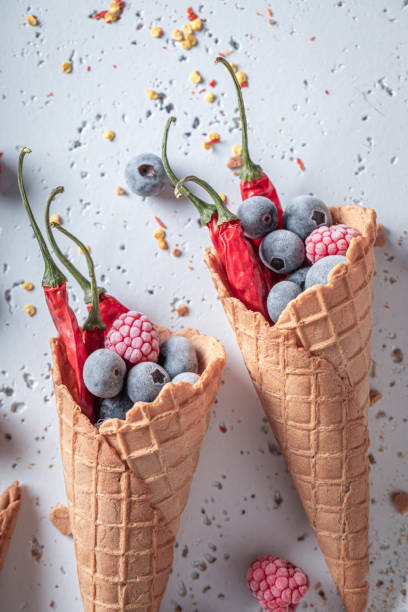 istock Fresh ice cream with chilli and fruits. Unique icecream. 1321882681