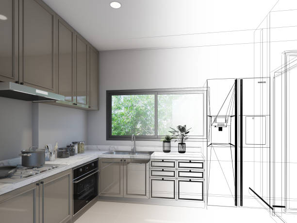 istock abstract sketch design of kitchen room ,3d rendering 1321885725
