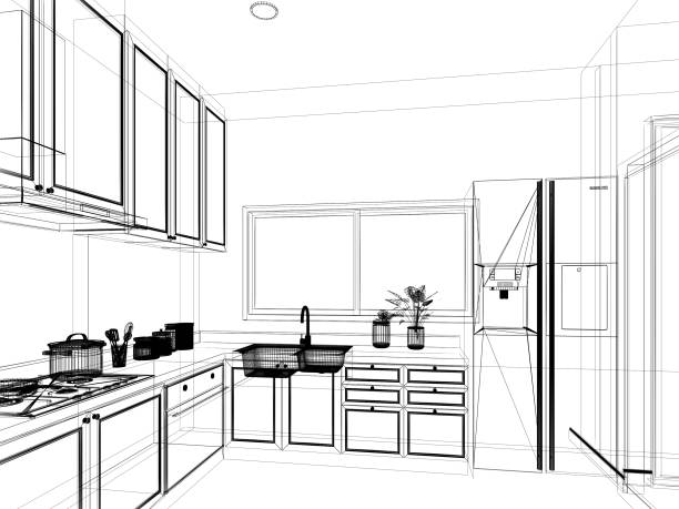istock abstract sketch design of kitchen room ,3d rendering 1321886116