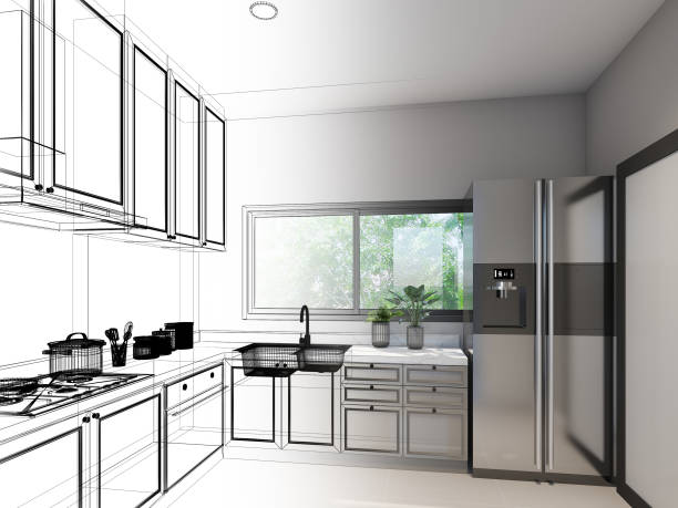 istock abstract sketch design of kitchen room ,3d rendering 1321886252