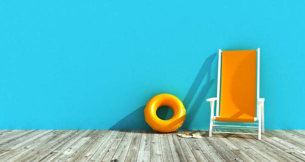 istock Beach chair on pastel blue background. Minimalism concept. 3d rendering. 1321891189
