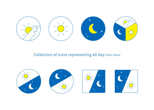 朝昼夜、朝夜画像イラスト、アイコンセット8種類(線画、青) - morning点のイラスト素材／クリップアート素材／マンガ素材／アイコン素材