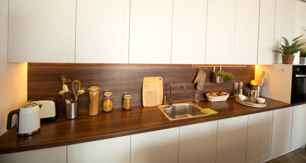 istock Modern bright kitchen in Art Nouveau style, in a clean interior. 1321893825