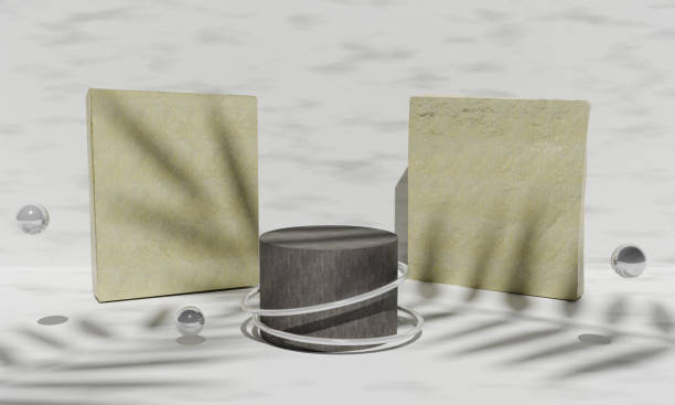 istock 3D rock podium with leaves shadow. 3D rendering and illustration. 1321895540