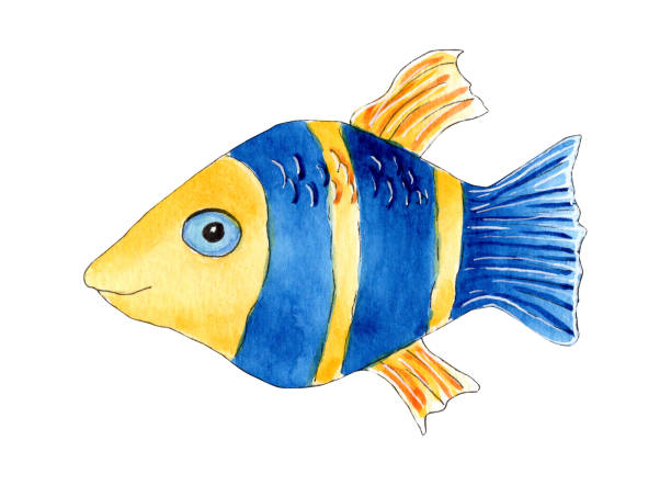istock Watercolor cute fish illustration, isolated on white background. 1321896809