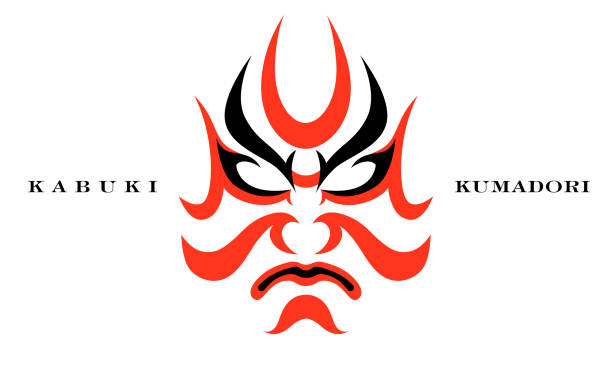ilustraciones, imágenes clip art, dibujos animados e iconos de stock de maquillaje kabuki, vector de gráficos de patrones kumadori - kabuki
