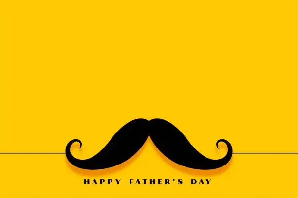 Vector illustration of minimalist happy fathers day mustache yellow background