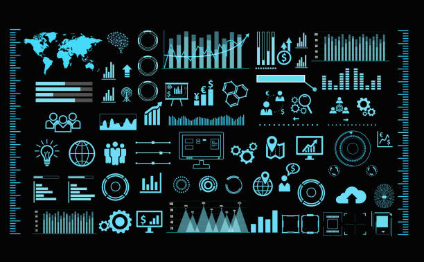 ilustrações, clipart, desenhos animados e ícones de ilustração vetorial criativa do conjunto de elementos de interface hud, infográficos sci fi isolados em fundo futurista transparente. modelo de design de arte. gráfico virtual de ciência do conceito futuro abstrato, ícones de elementos futuristas hud - graphic interface