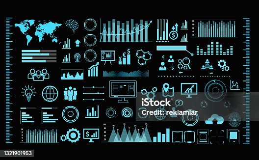 istock Creative vector illustration of HUD interface elements set, infographics Sci Fi isolated on transparent futuristic background. Art design template. Abstract future concept science virtual graphic, HUD Hologram Futuristic Elements icons Set Vector, 1321901953