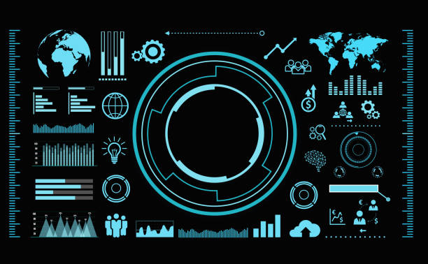 stockillustraties, clipart, cartoons en iconen met hud elementen mega set pack. dashboard display virtual reality technologie scherm. abstracte hud ui gui toekomstige futuristische scherm systeem virtueel ontwerp - infographic elements