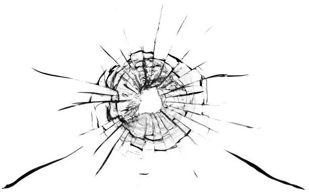 Bullet hole in the glass. Isolated on a white background.