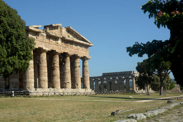 italia : veduta del tempio di poseidone o nettuno, a paestum, 2 giugno 2021. - temple of neptune foto e immagini stock