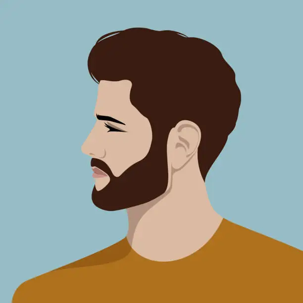 Vector illustration of Handsome young bearded man, profile view