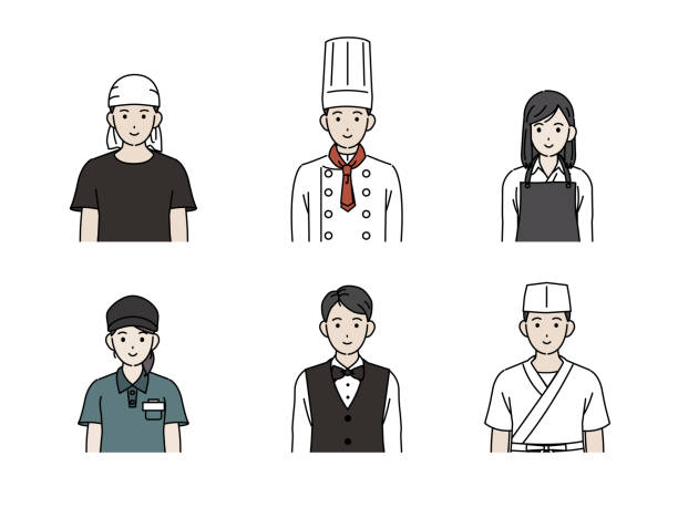 셰프 및 쿡 일러스트 세트 - asian ethnicity japan asia restaurant stock illustrations