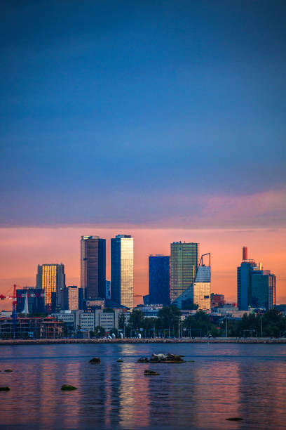 City skyline at sunset, Tallinn, Estonia