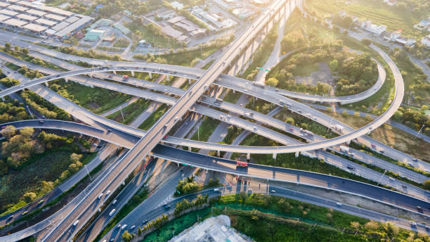 istock Aerial view of road interchange or highway intersection 1321926155