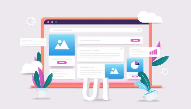 Vector illustration of UI and UX design on computer screen