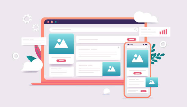 bildbanksillustrationer, clip art samt tecknat material och ikoner med abstract website on computer screen - webbdesign