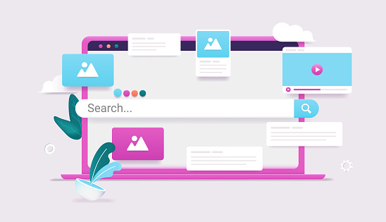 Search Web On Computer Laptop Computer With Search Engine On Screen Stock Illustration ...